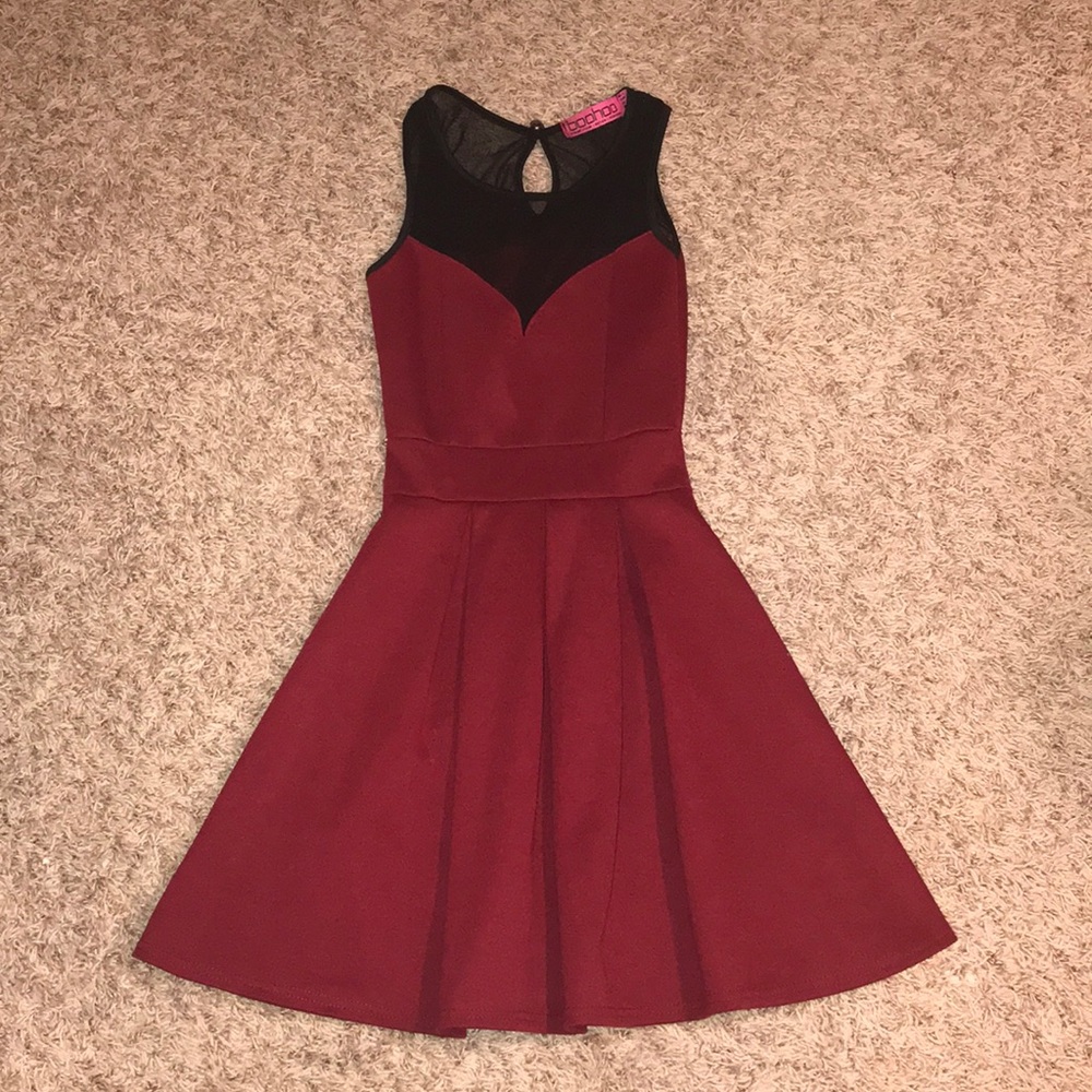 Ruby red and black sheer top dress